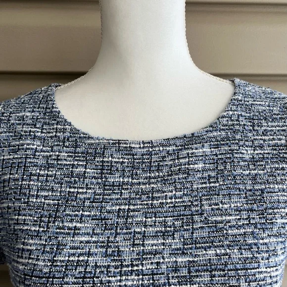 •LOFT• Keyhole Back Blue/Black Tweed Dress - Size 6 - Picture 3 of 9